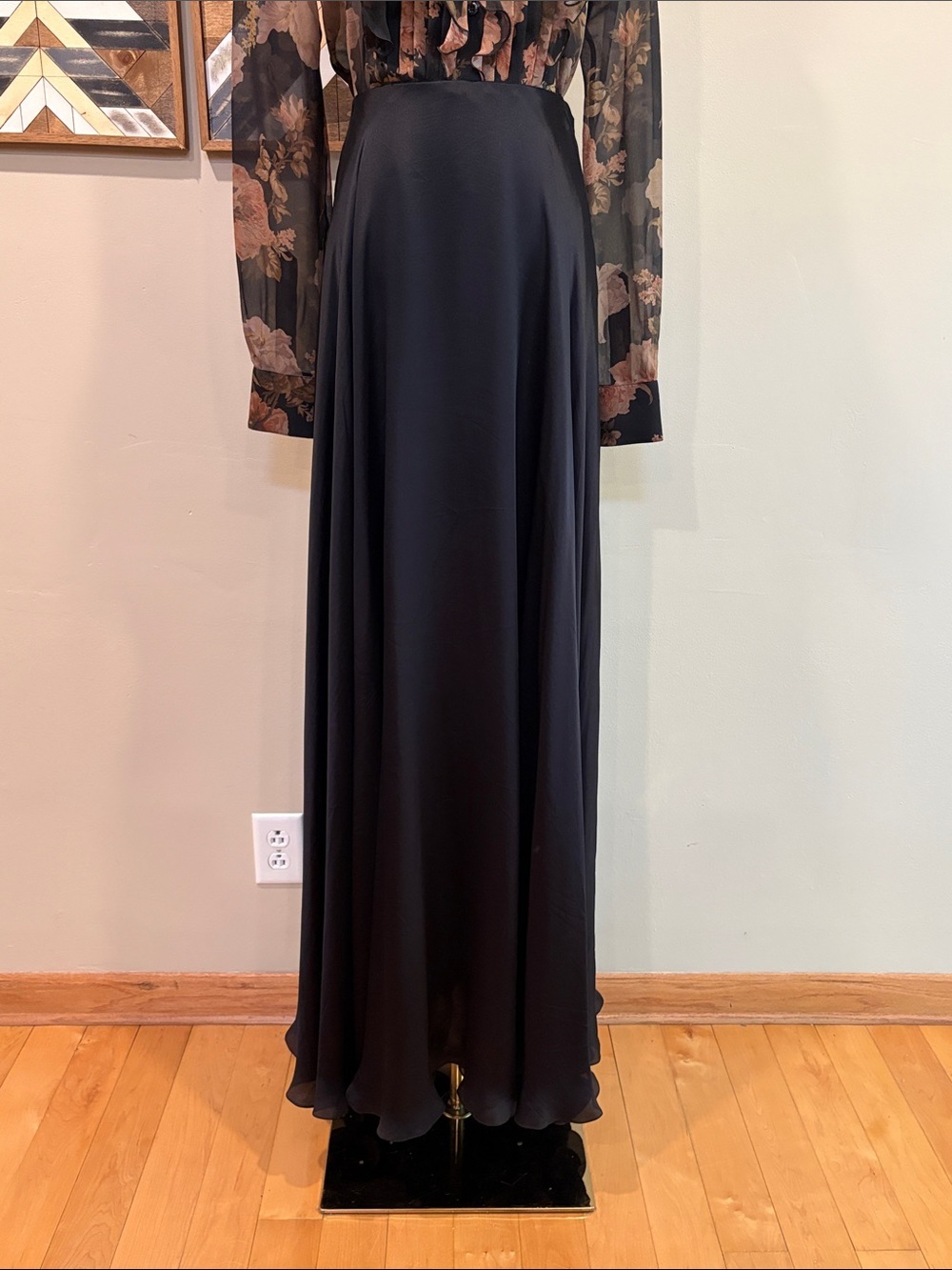 Vintage Ralph Lauren Collection Black A-Line Formal Silk Maxi Skirt size 4 - Picture 2 of 12